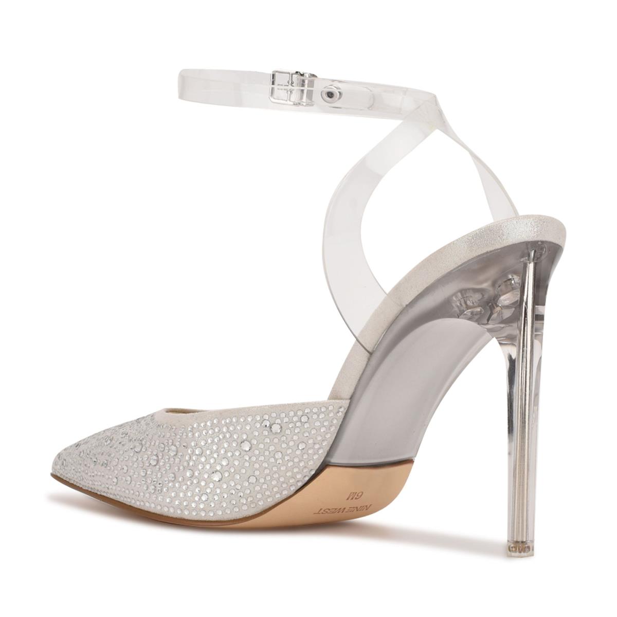 Nine West Sparkel Ankle Strap Pumps White | NSGC34879