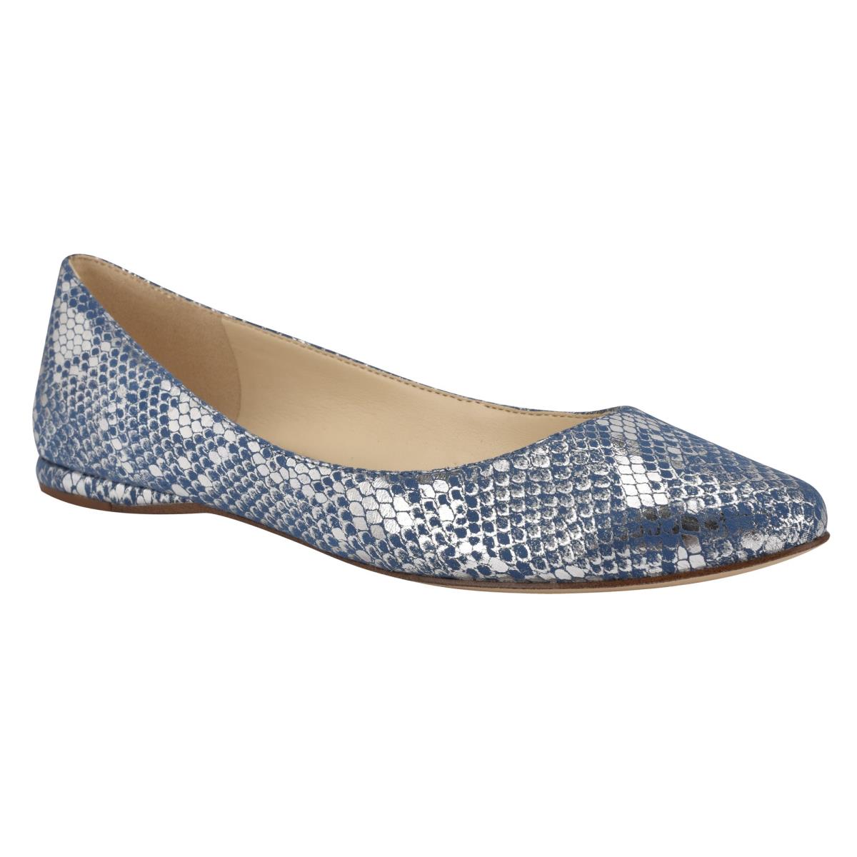 Nine West Speakup Almond Toe Ballet Flats Blue / Snake | AHGT28053