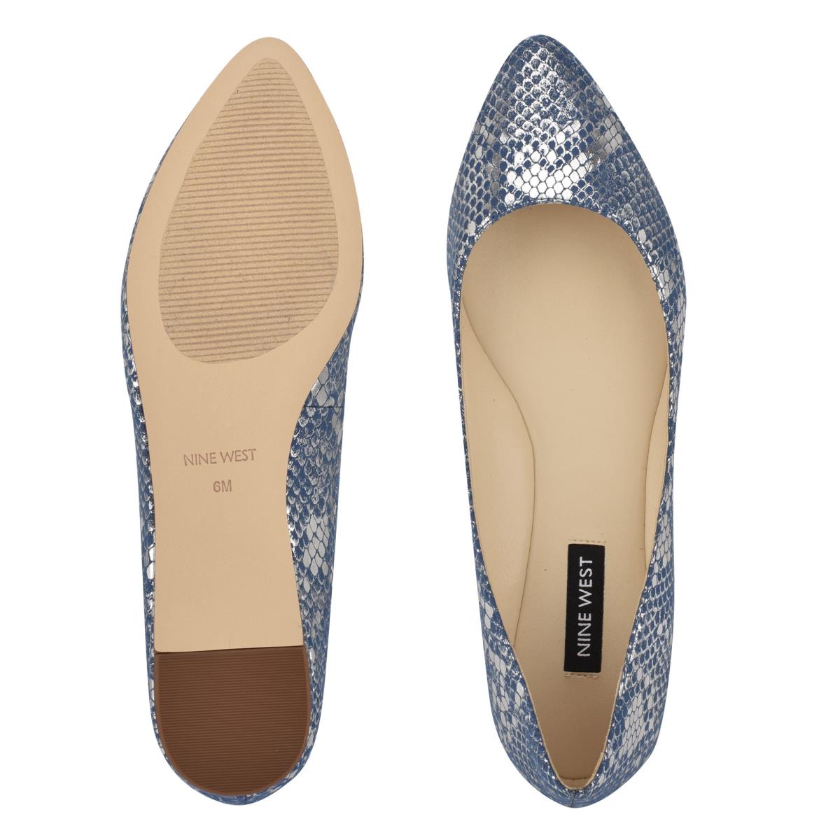 Nine West Speakup Almond Toe Ballet Flats Blue / Snake | AHGT28053