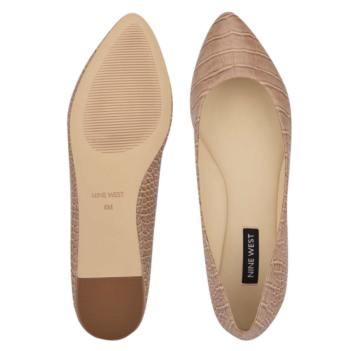 Nine West Speakup Almond Toe Ballet Flats Apricot / Snake | CPBR63904