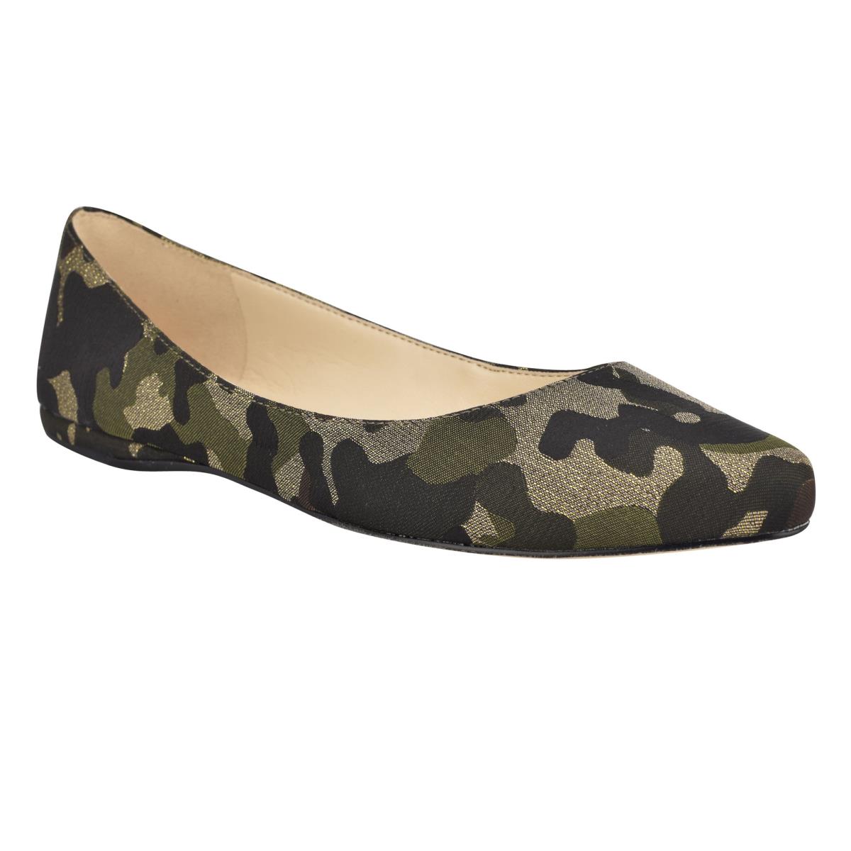 Nine West Speakup Almond Toe Ballet Flats Olive | DXUK89543