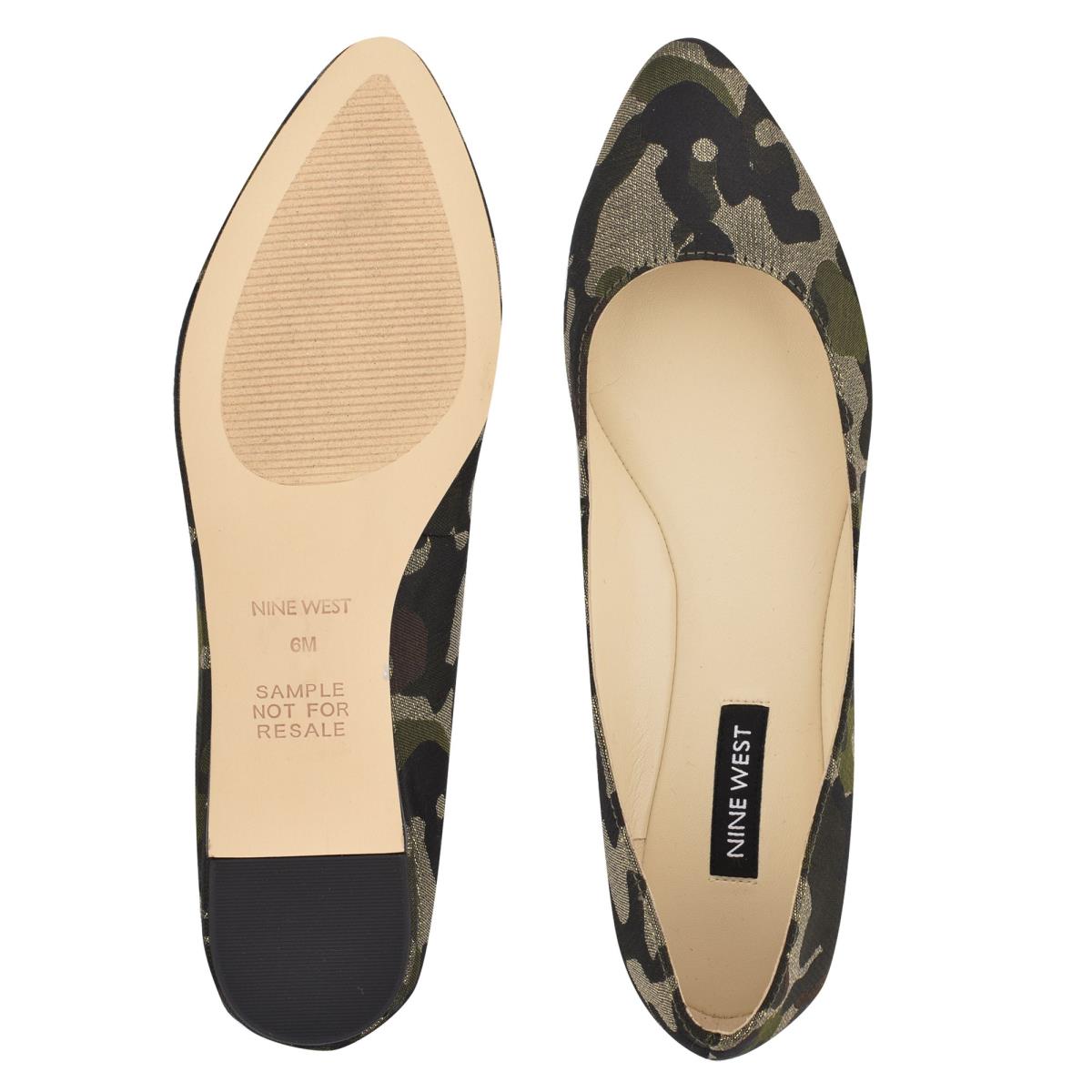 Nine West Speakup Almond Toe Ballet Flats Olive | DXUK89543