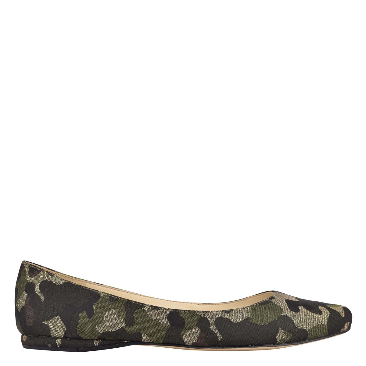 Nine West Speakup Almond Toe Ballet Flats Olive | DXUK89543