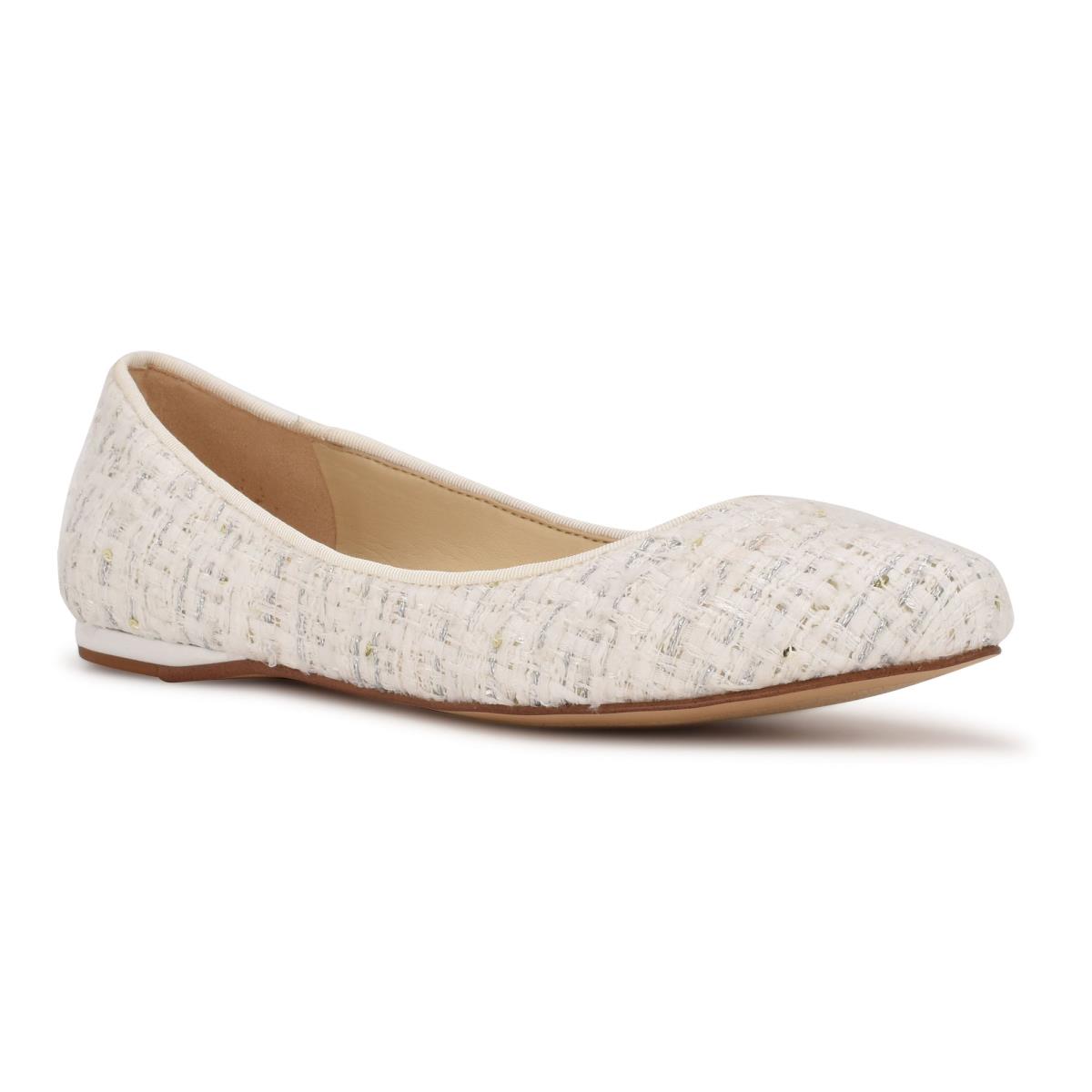 Nine West Speakup Almond Toe Ballet Flats White | OEQS27640