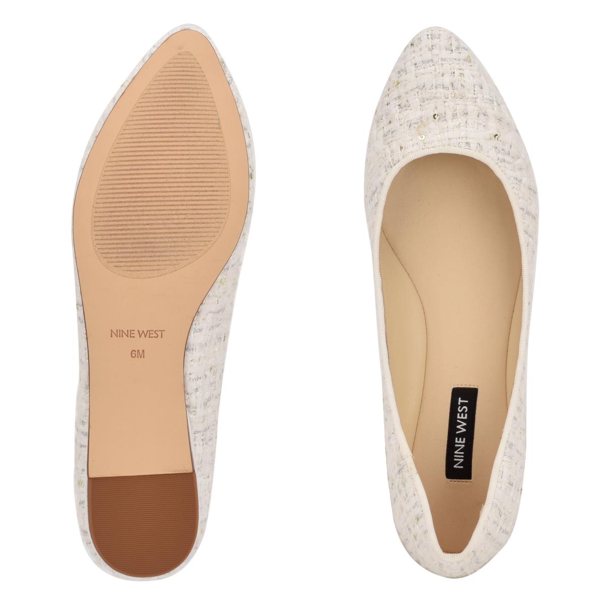 Nine West Speakup Almond Toe Ballet Flats White | OEQS27640