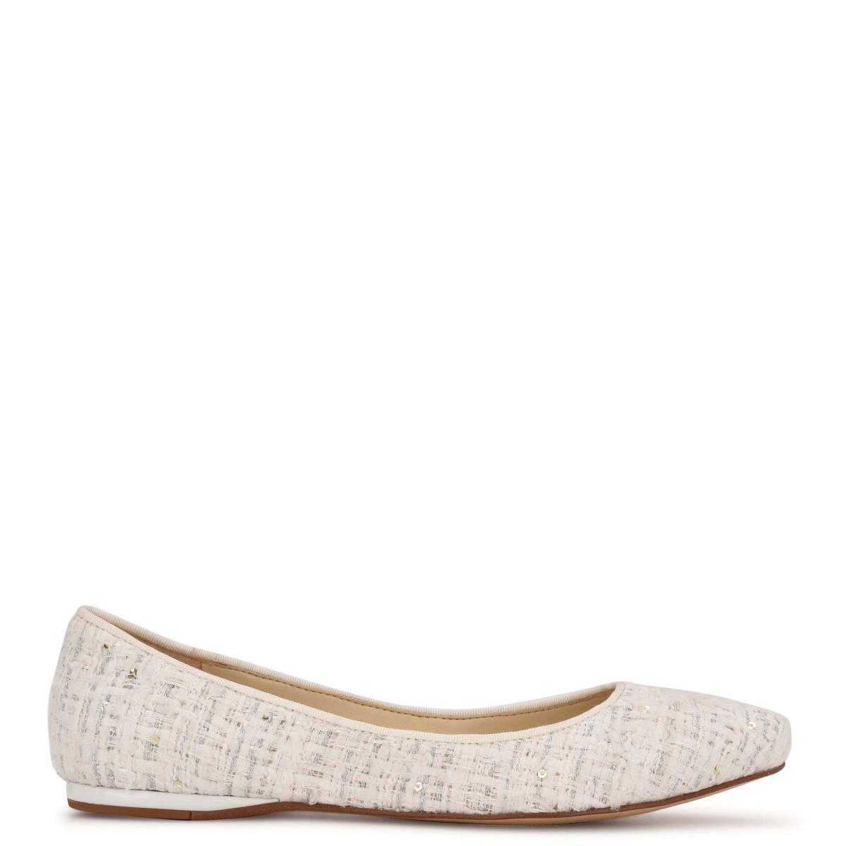 Nine West Speakup Almond Toe Ballet Flats White | OEQS27640