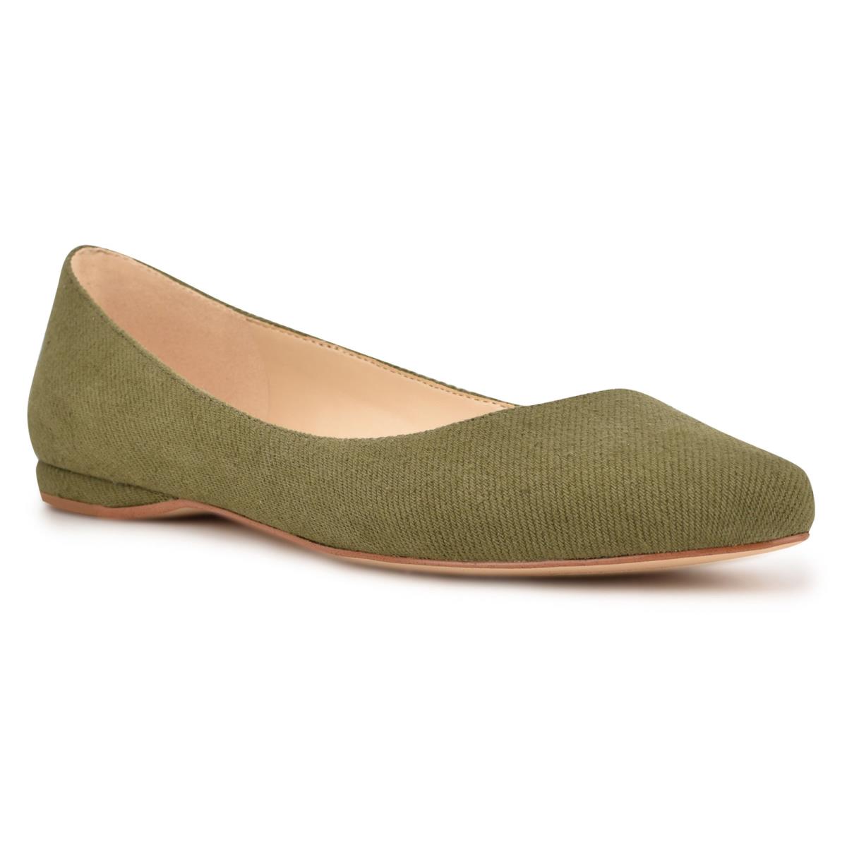 Nine West Speakup Almond Toe Ballet Flats Olive | VTNH87106