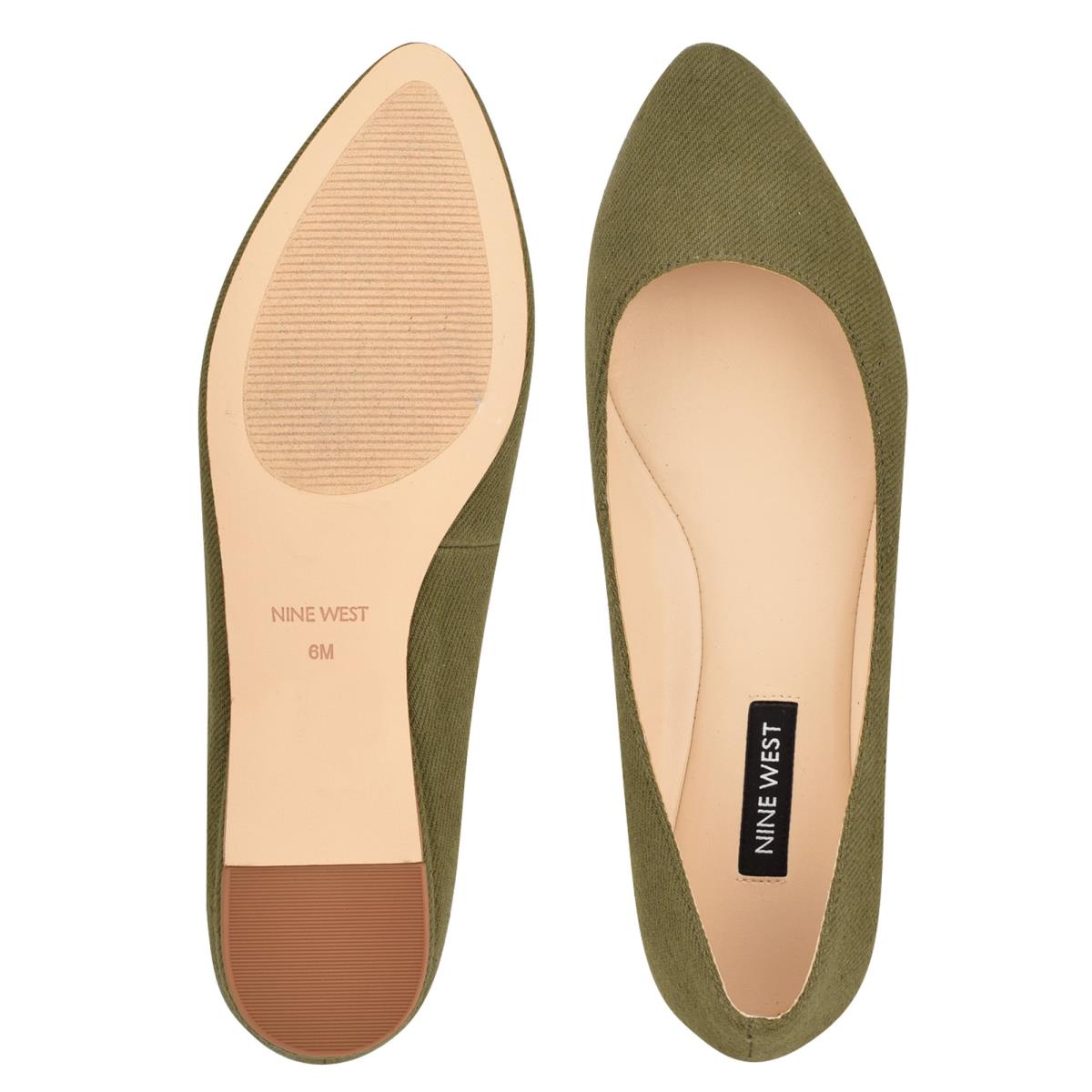 Nine West Speakup Almond Toe Ballet Flats Olive | VTNH87106