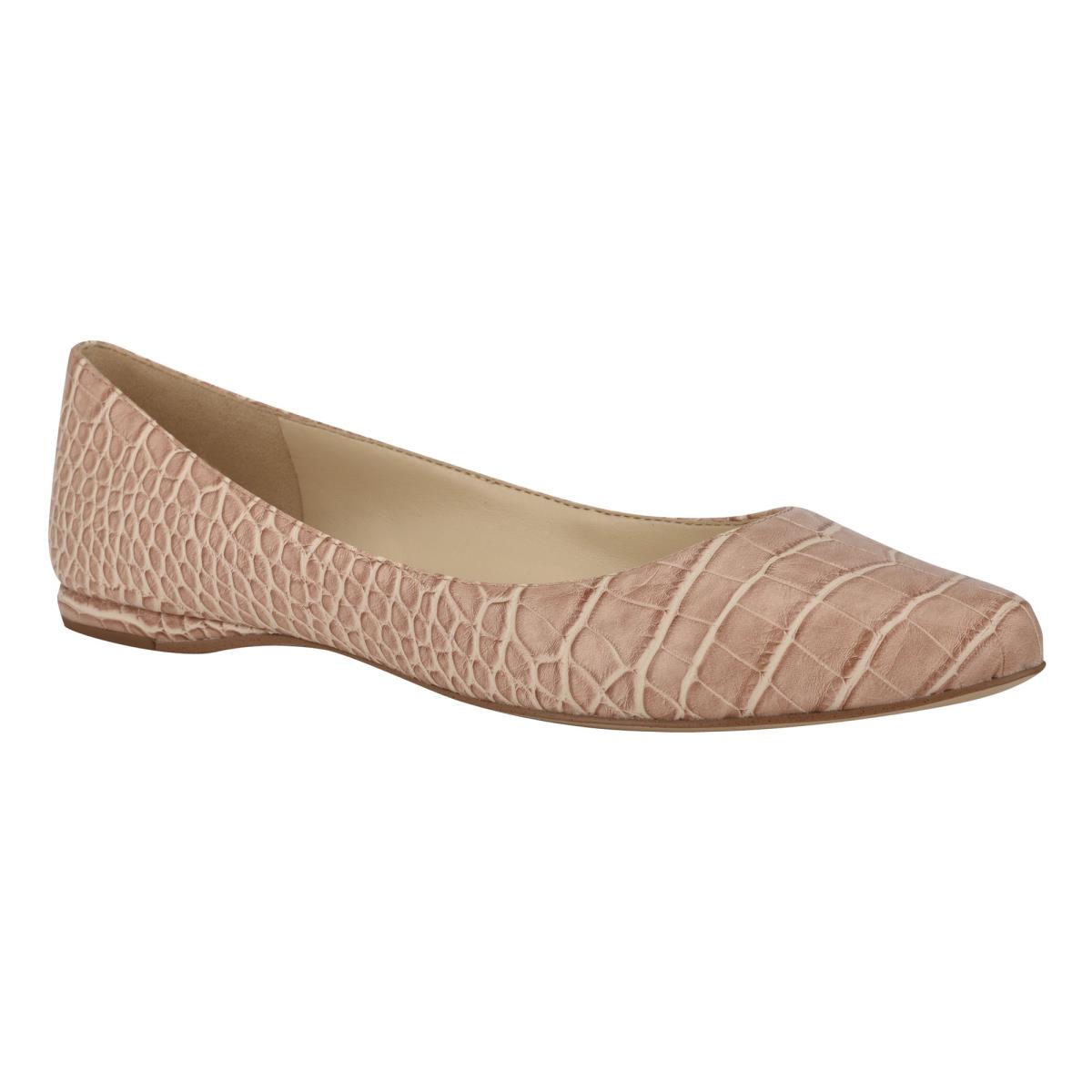 Nine West Speakup Almond Toe Ballet Flats Pink / Snake | ZCOG59823