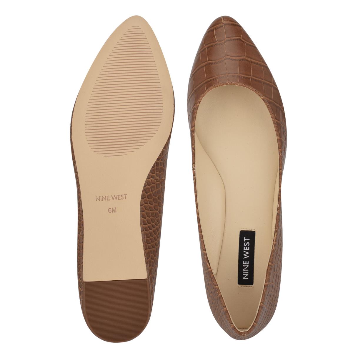 Nine West Speakup Almond Toe Ballet Flats Brown / Snake | ZYWT71238