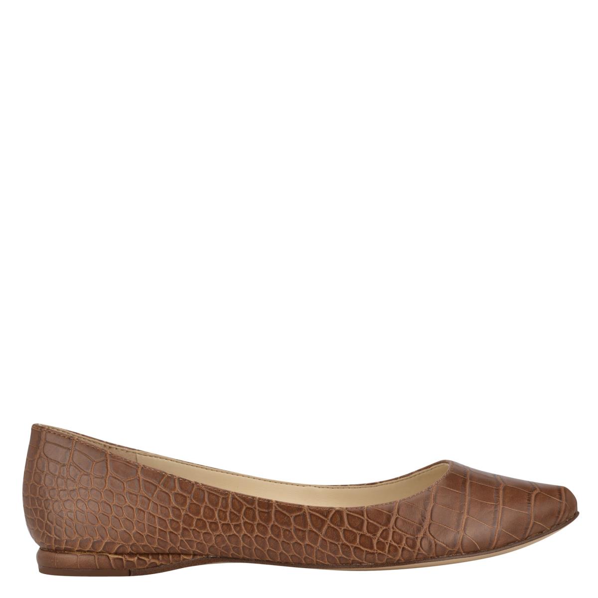 Nine West Speakup Almond Toe Ballet Flats Brown / Snake | ZYWT71238