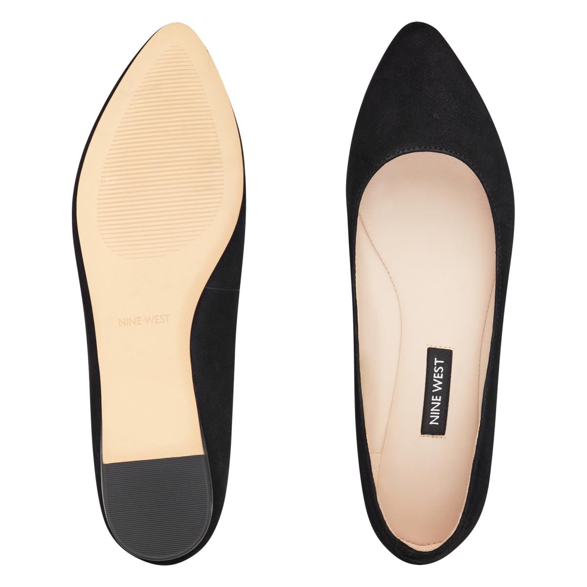 Nine West Speakup Almond Toe Flats Black | UMSP72504