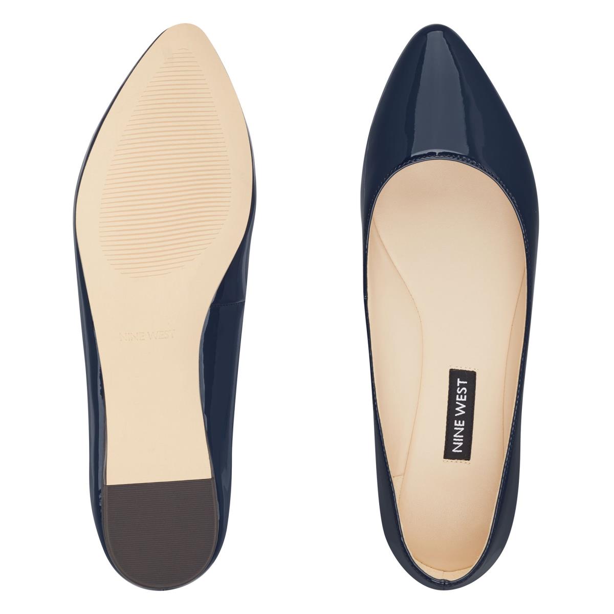 Nine West Speakup Almond Toe Flats Navy | PRYN07253