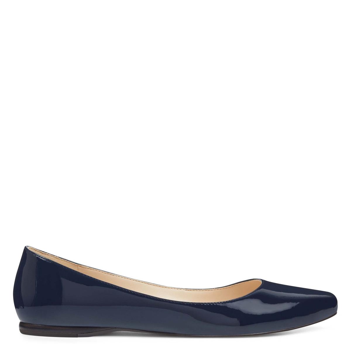 Nine West Speakup Almond Toe Flats Navy | PRYN07253