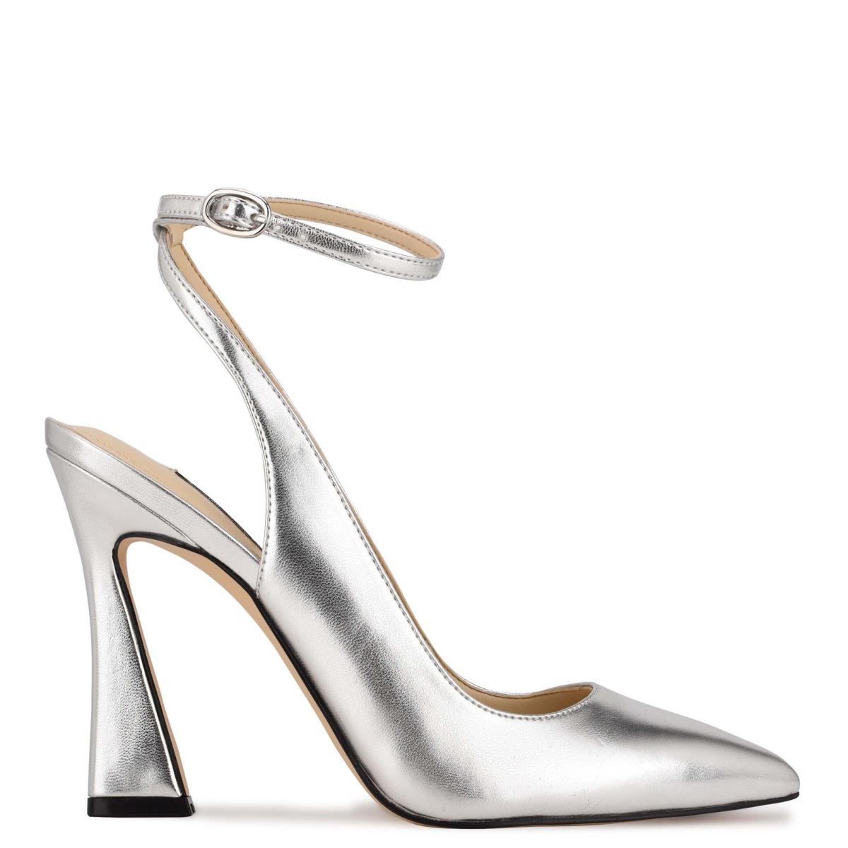 Nine West Tabita Ankle Strap Dress Pumps Silver | EFWX23680