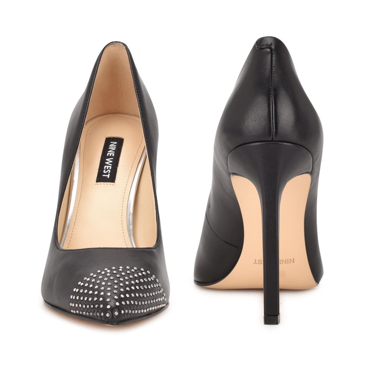 Nine West Tadaa Studded Pointy Toe Pumps Black | BCFW53490