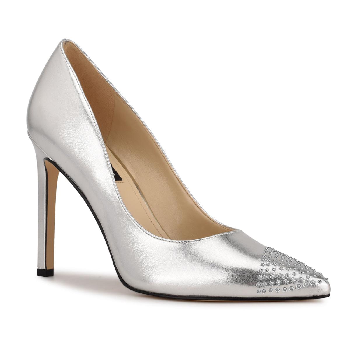 Nine West Tadaa Studded Pointy Toe Pumps Silver | WBLY31852