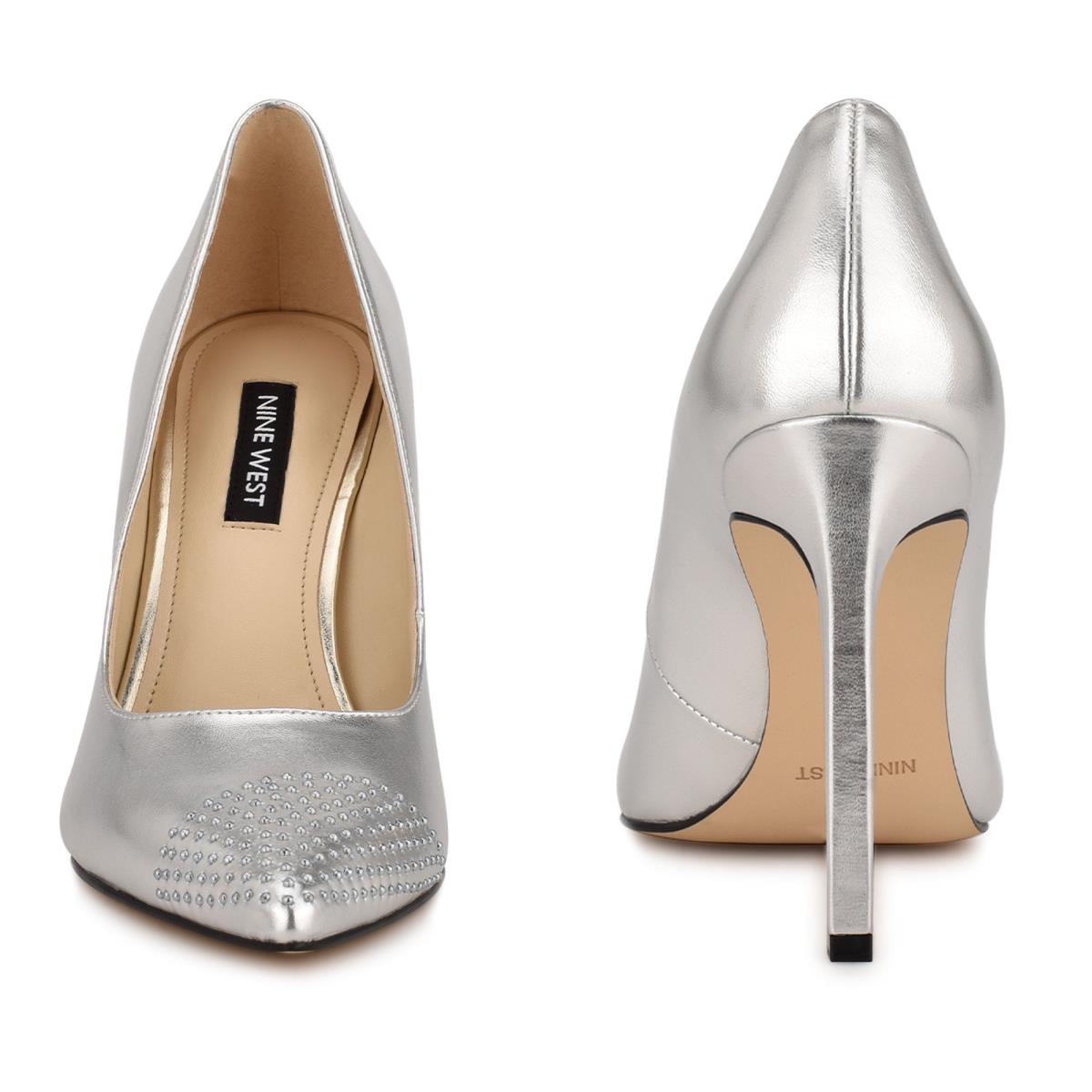 Nine West Tadaa Studded Pointy Toe Pumps Silver | WBLY31852