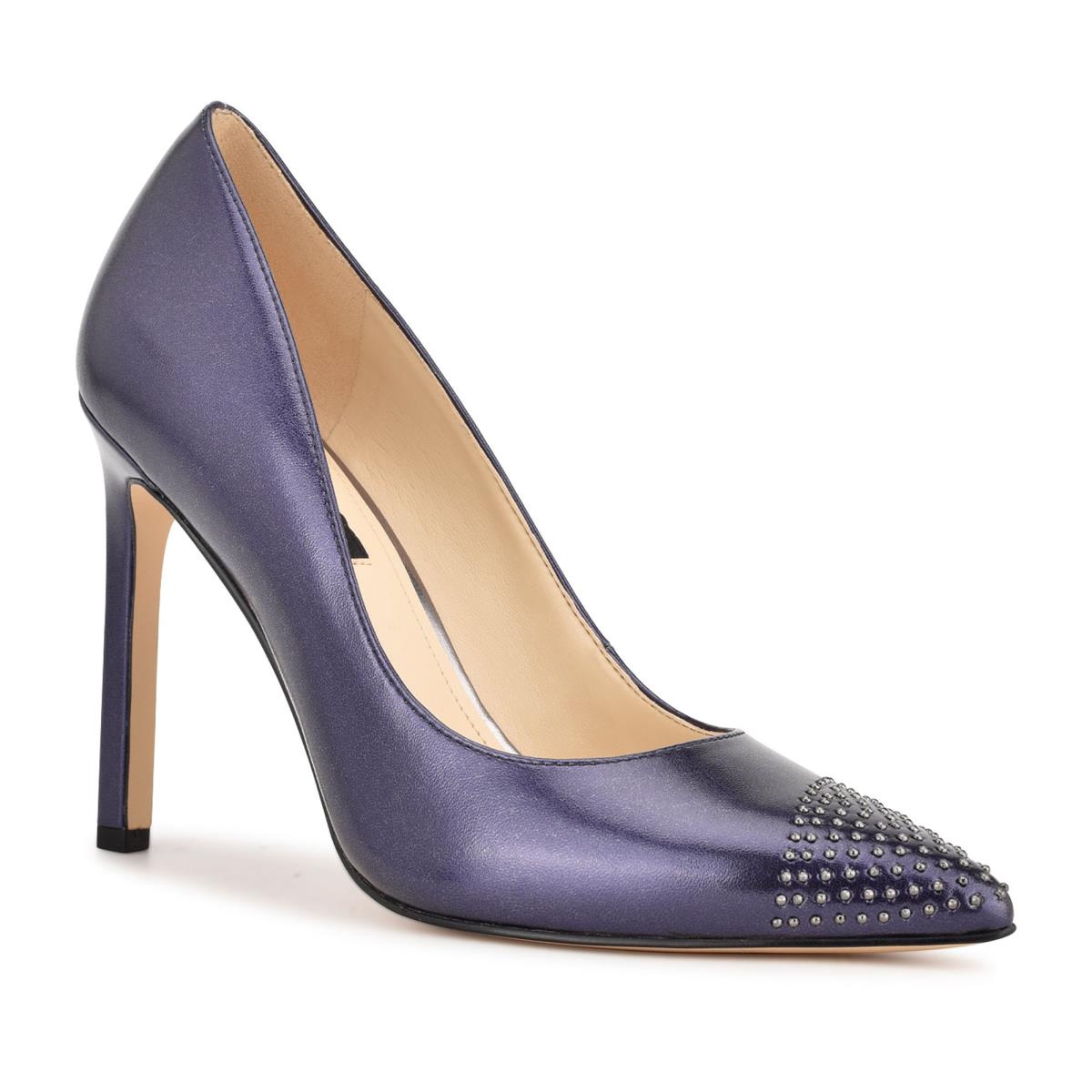 Nine West Tadaa Studded Pointy Toe Pumps Navy | YEZI19645