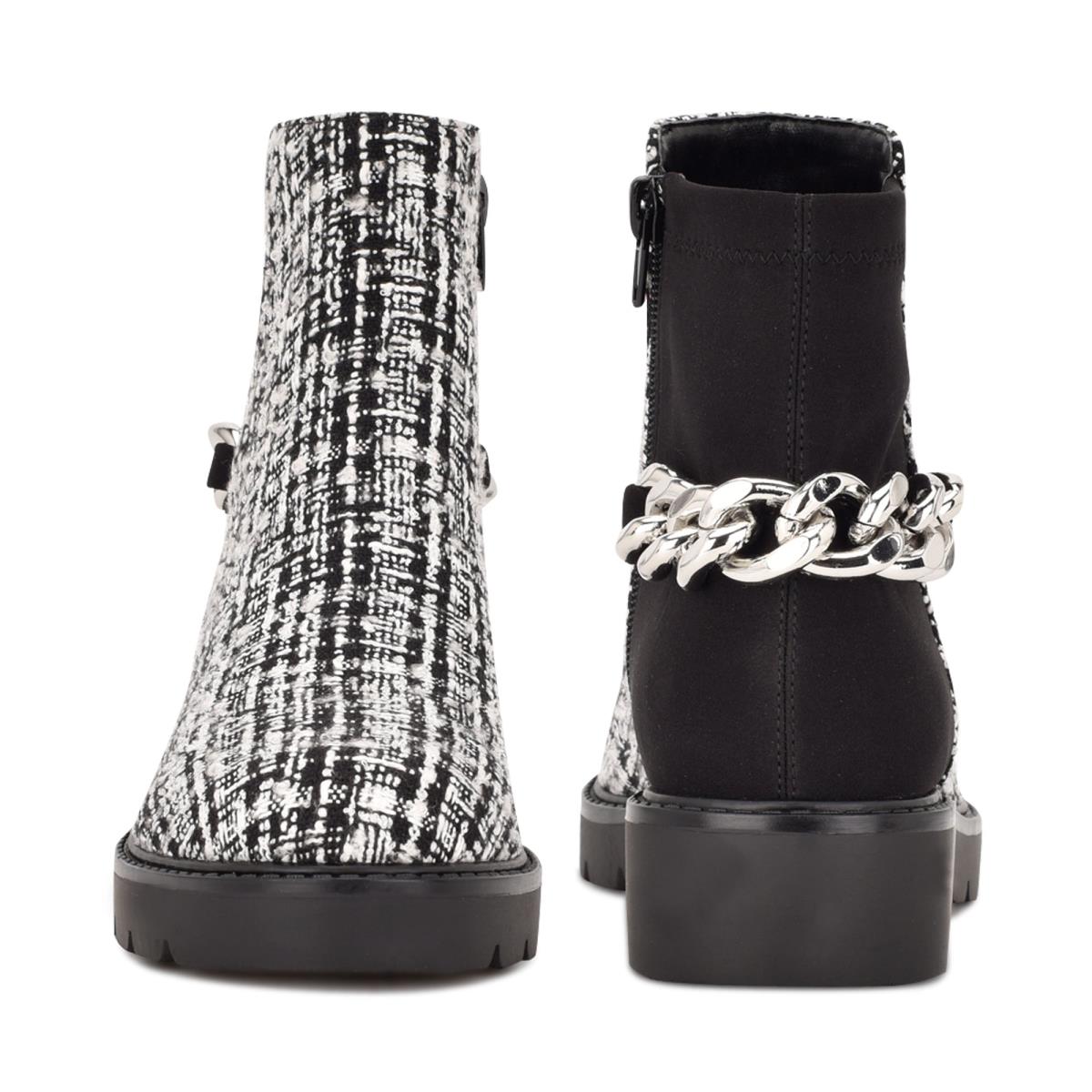 Nine West Talles Lug Sole Booties Black / White | TEZG67341