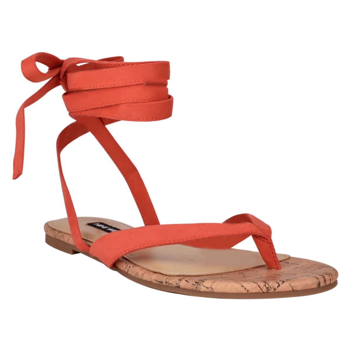 Nine West Tiedup Ankle Wrap Flat Sandals Red | BVKC92731