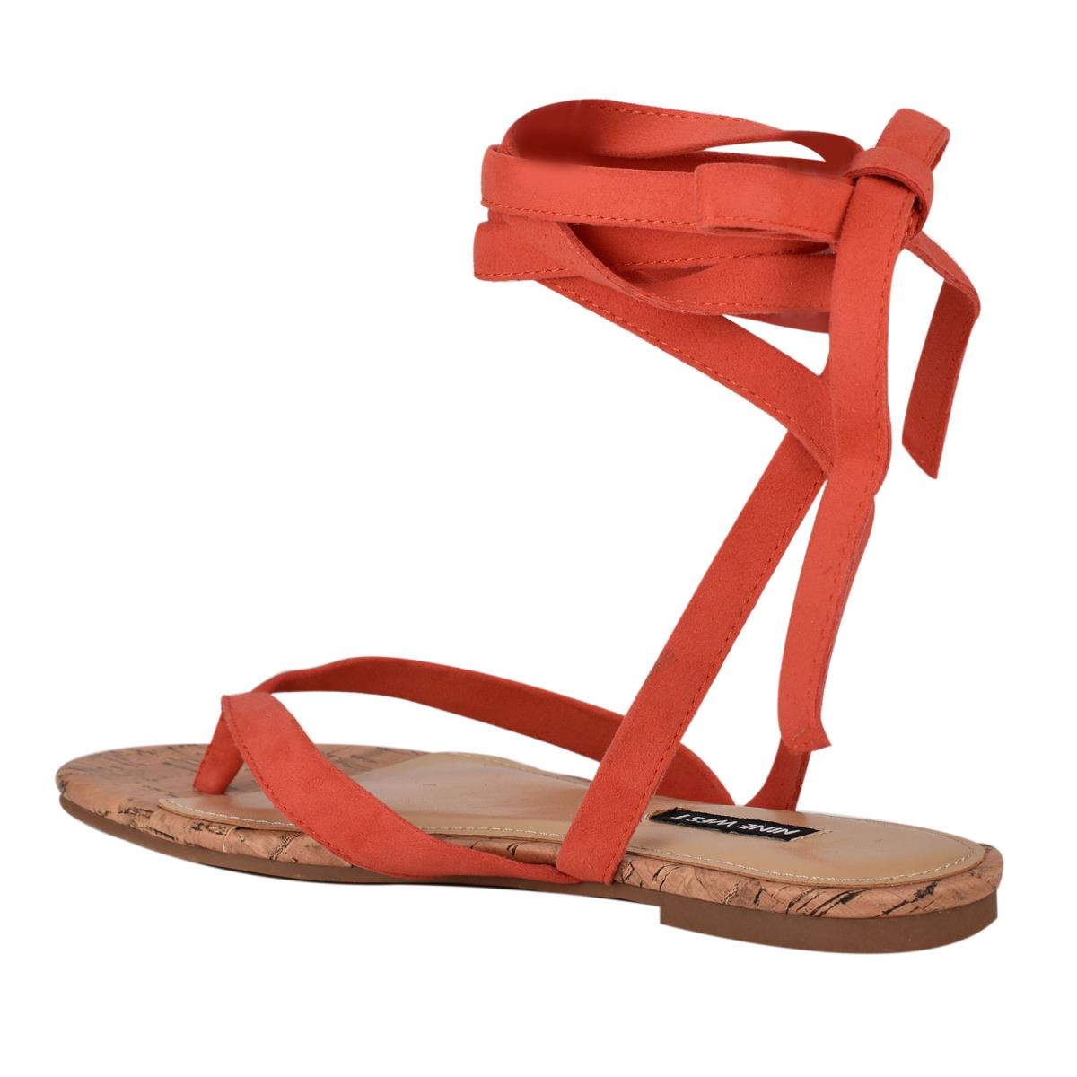 Nine West Tiedup Ankle Wrap Flat Sandals Red | BVKC92731