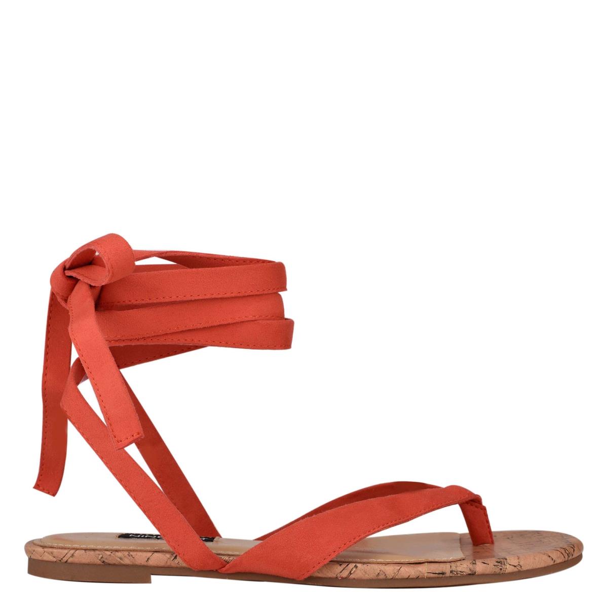 Nine West Tiedup Ankle Wrap Flat Sandals Red | BVKC92731