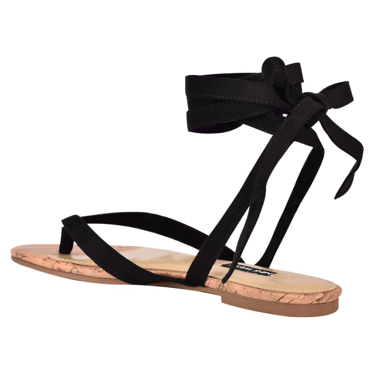 Nine West Tiedup Ankle Wrap Flat Sandals Black | IVEX65241