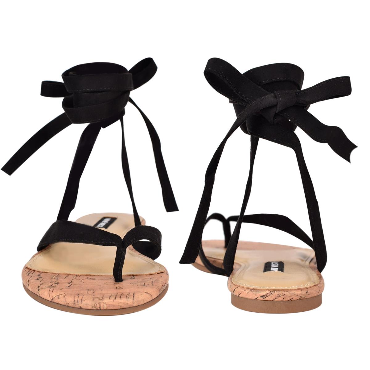 Nine West Tiedup Ankle Wrap Flat Sandals Black | IVEX65241