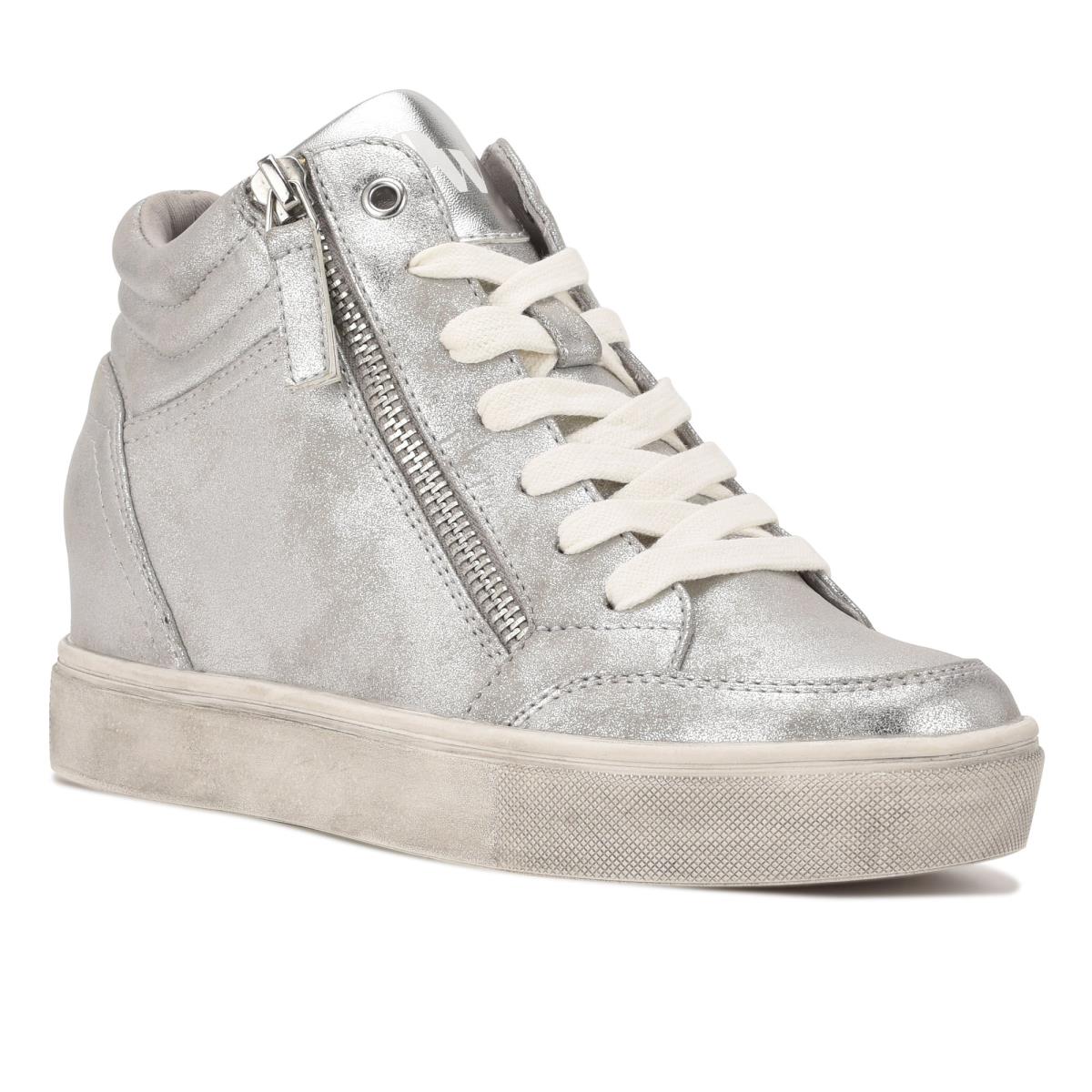 Nine West Tons High Top Hidden Wedge Sneakers Sneakers Silver | BKNI84710