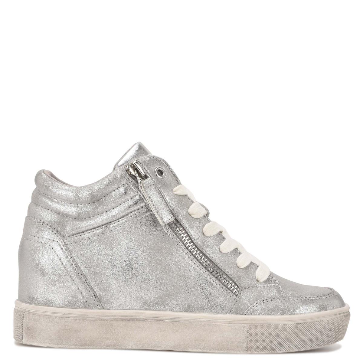 Nine West Tons High Top Hidden Wedge Sneakers Sneakers Silver | BKNI84710