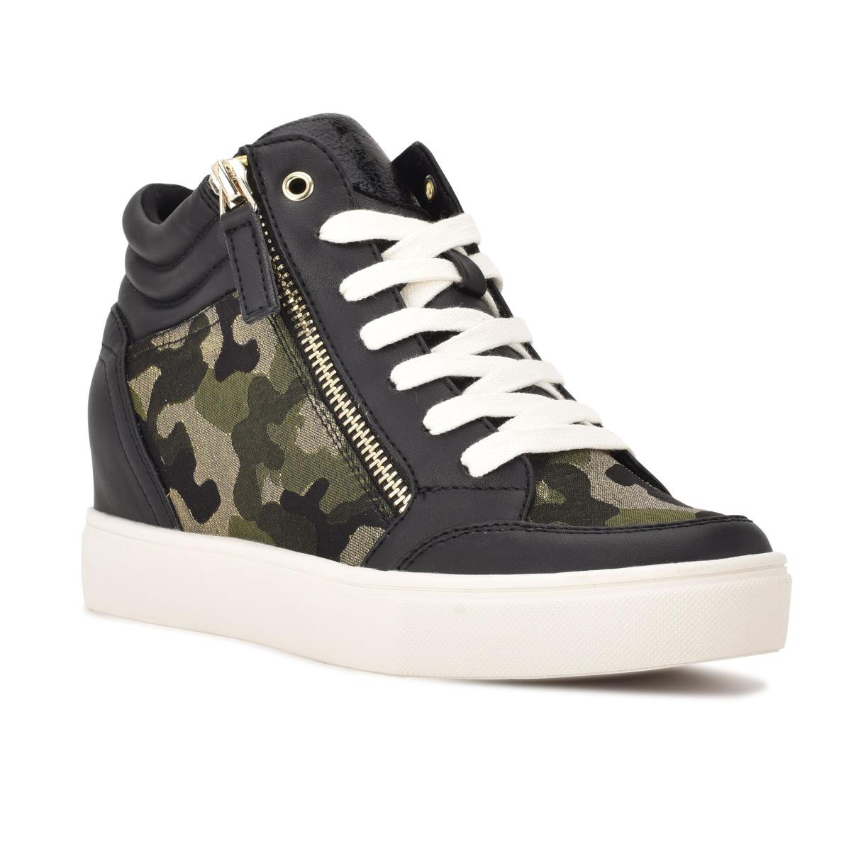 Nine West Tons High Top Hidden Wedge Sneakers Sneakers Black / Camo | BRJK37894