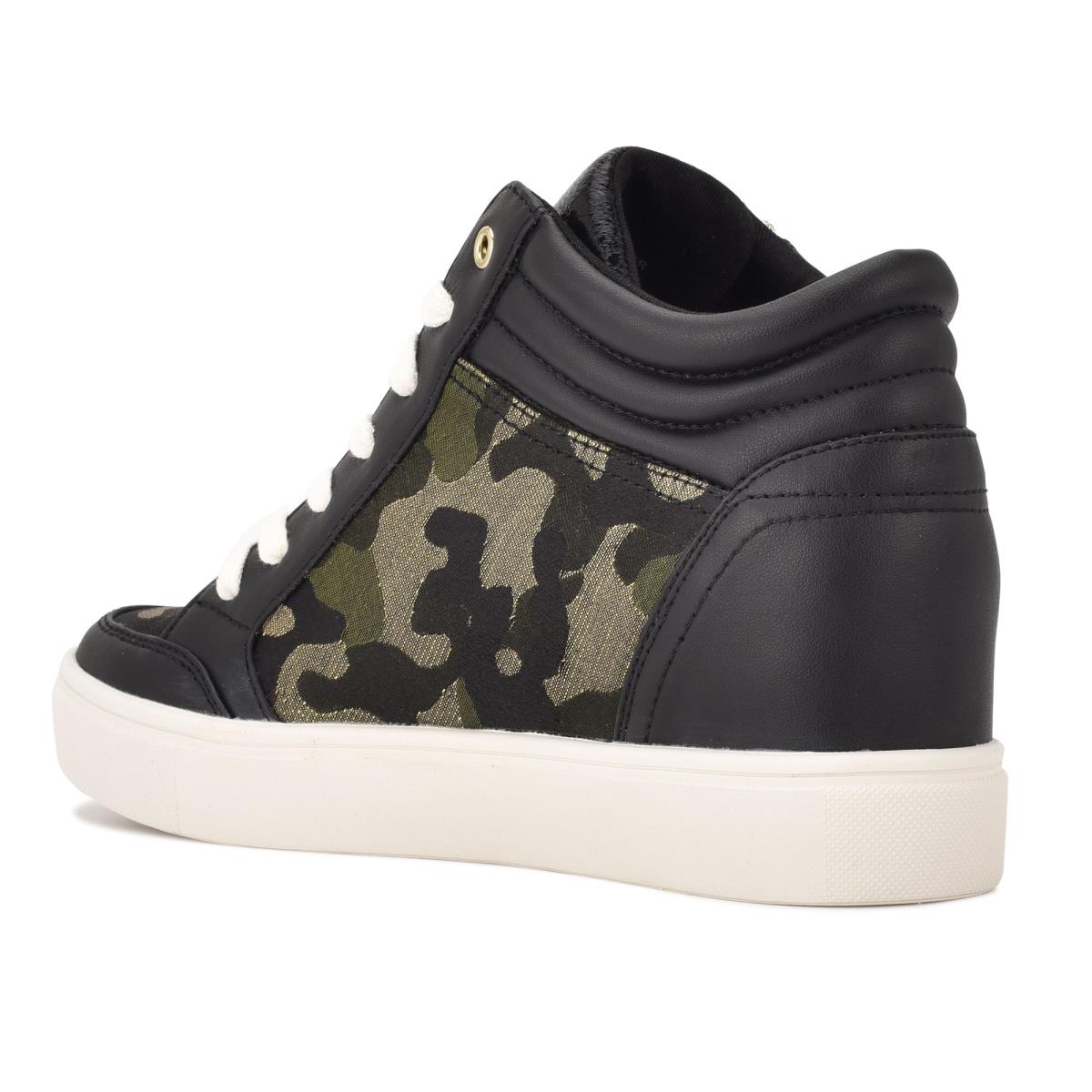 Nine West Tons High Top Hidden Wedge Sneakers Sneakers Black / Camo | BRJK37894