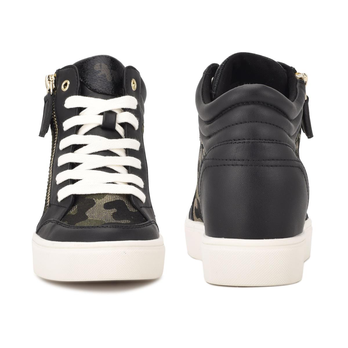 Nine West Tons High Top Hidden Wedge Sneakers Sneakers Black / Camo | BRJK37894