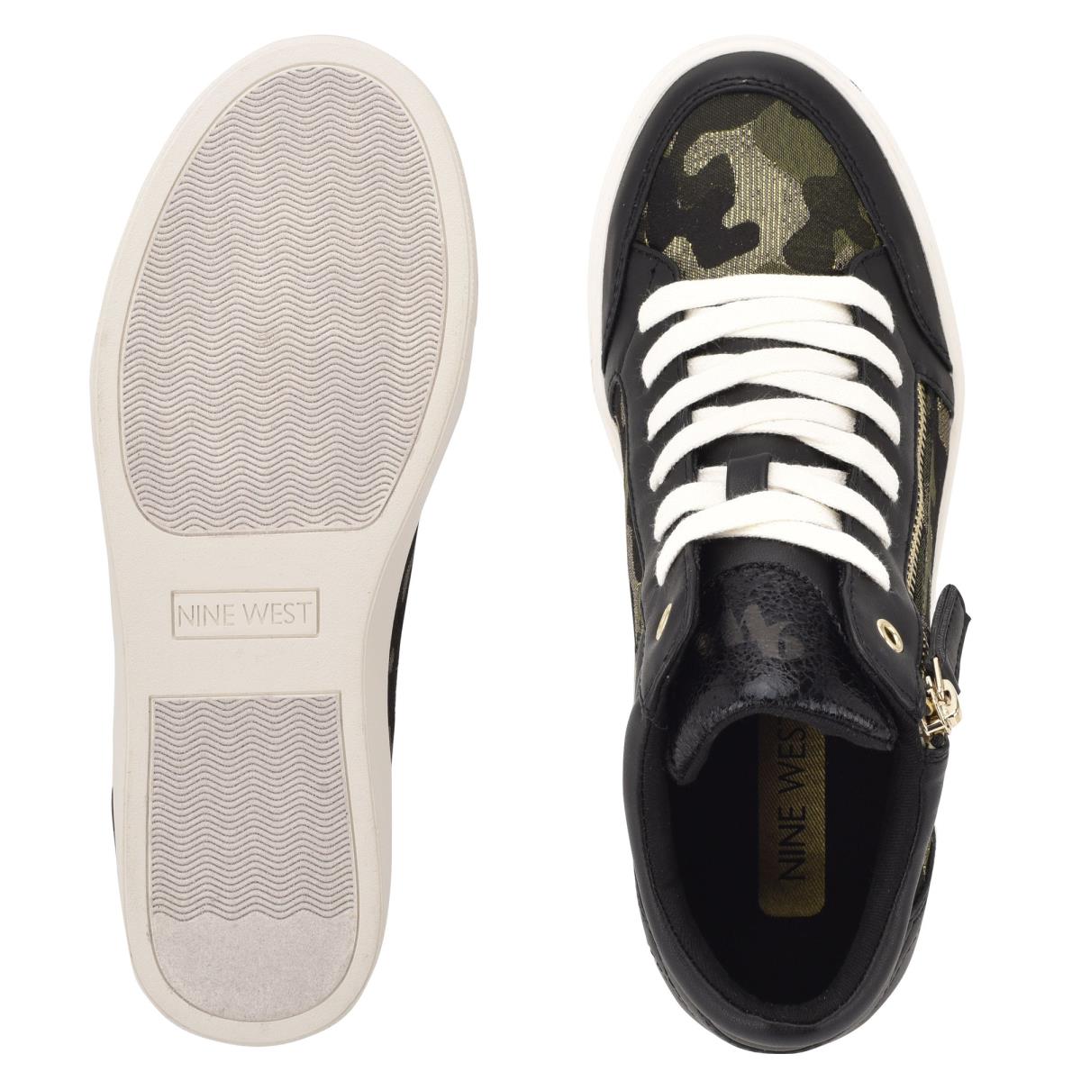 Nine West Tons High Top Hidden Wedge Sneakers Sneakers Black / Camo | BRJK37894