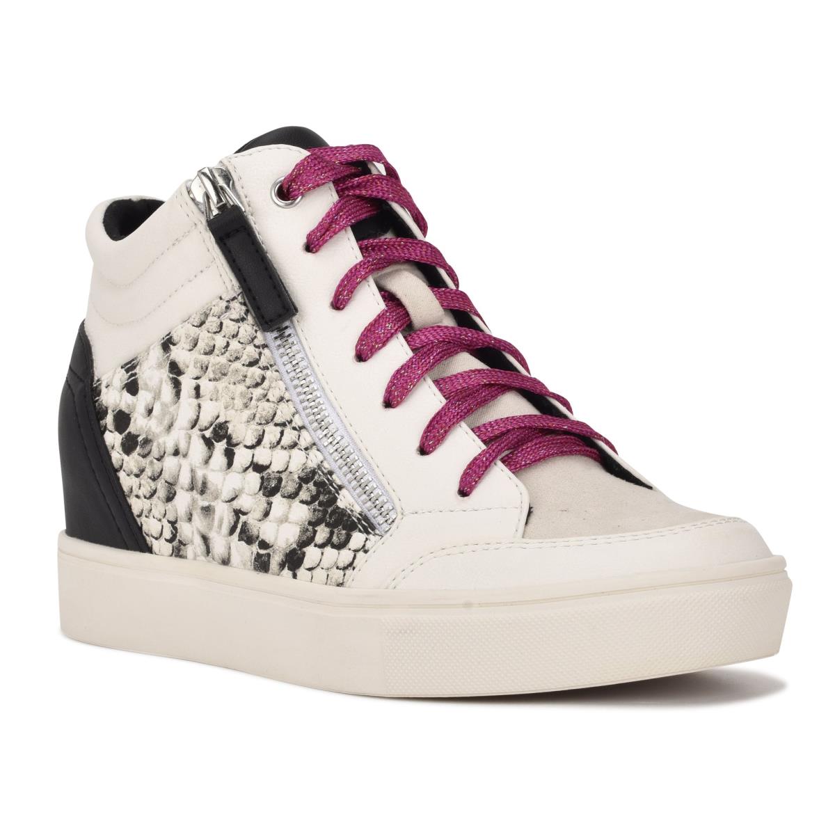 Nine West Tons High Top Hidden Wedge Sneakers Sneakers White / Snake | TRKZ85764