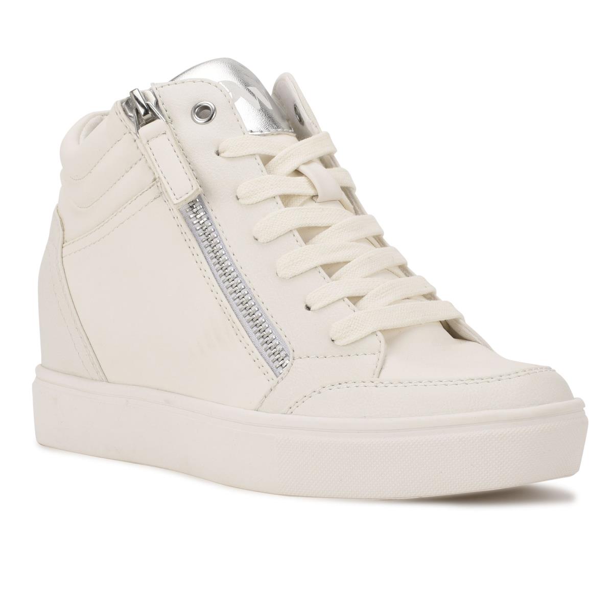 Nine West Tons High Top Hidden Wedge Sneakers Sneakers White / Silver | URWE42307