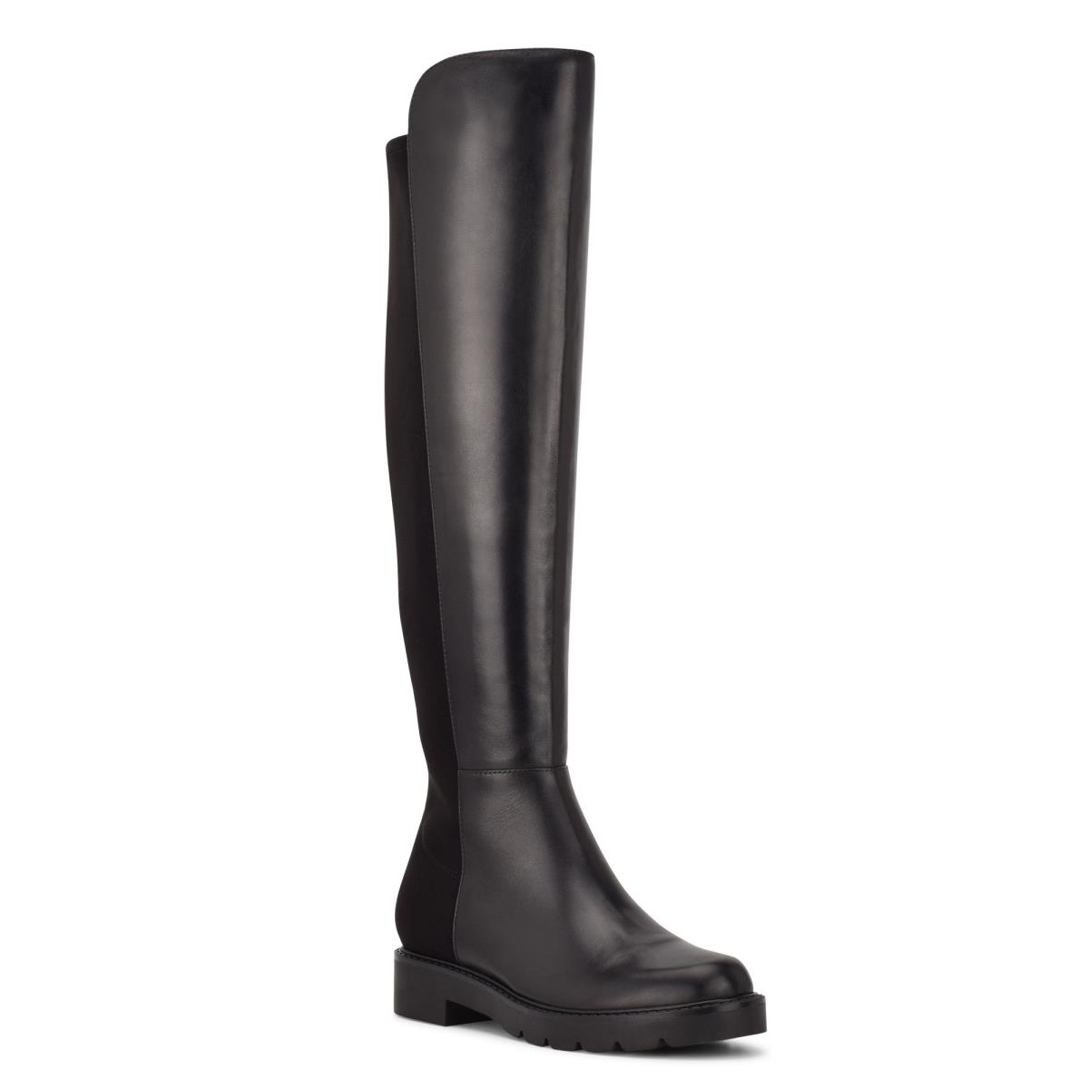 Nine West Tread Over The Knee Lug Sole Boots Black | SLXP53169