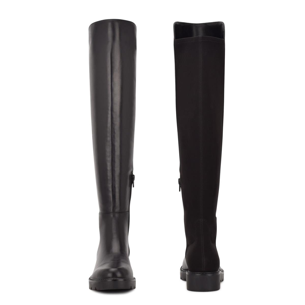 Nine West Tread Over The Knee Lug Sole Boots Black | SLXP53169