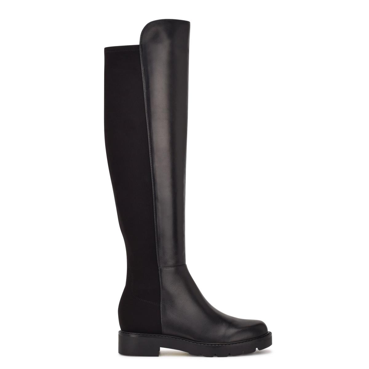 Nine West Tread Over The Knee Lug Sole Boots Black | SLXP53169