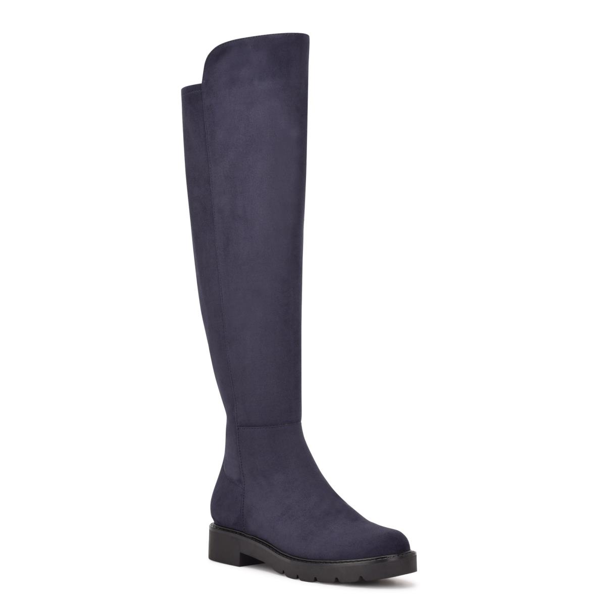 Nine West Tread Over The Knee Lug Sole Boots Navy | TYUQ64195