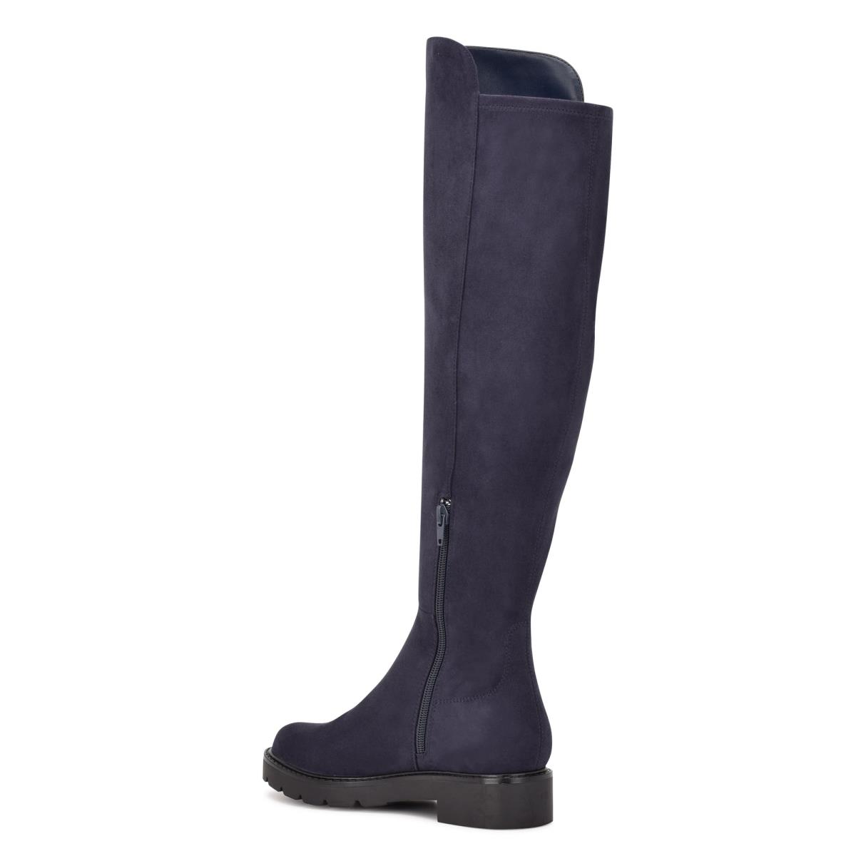 Nine West Tread Over The Knee Lug Sole Boots Navy | TYUQ64195