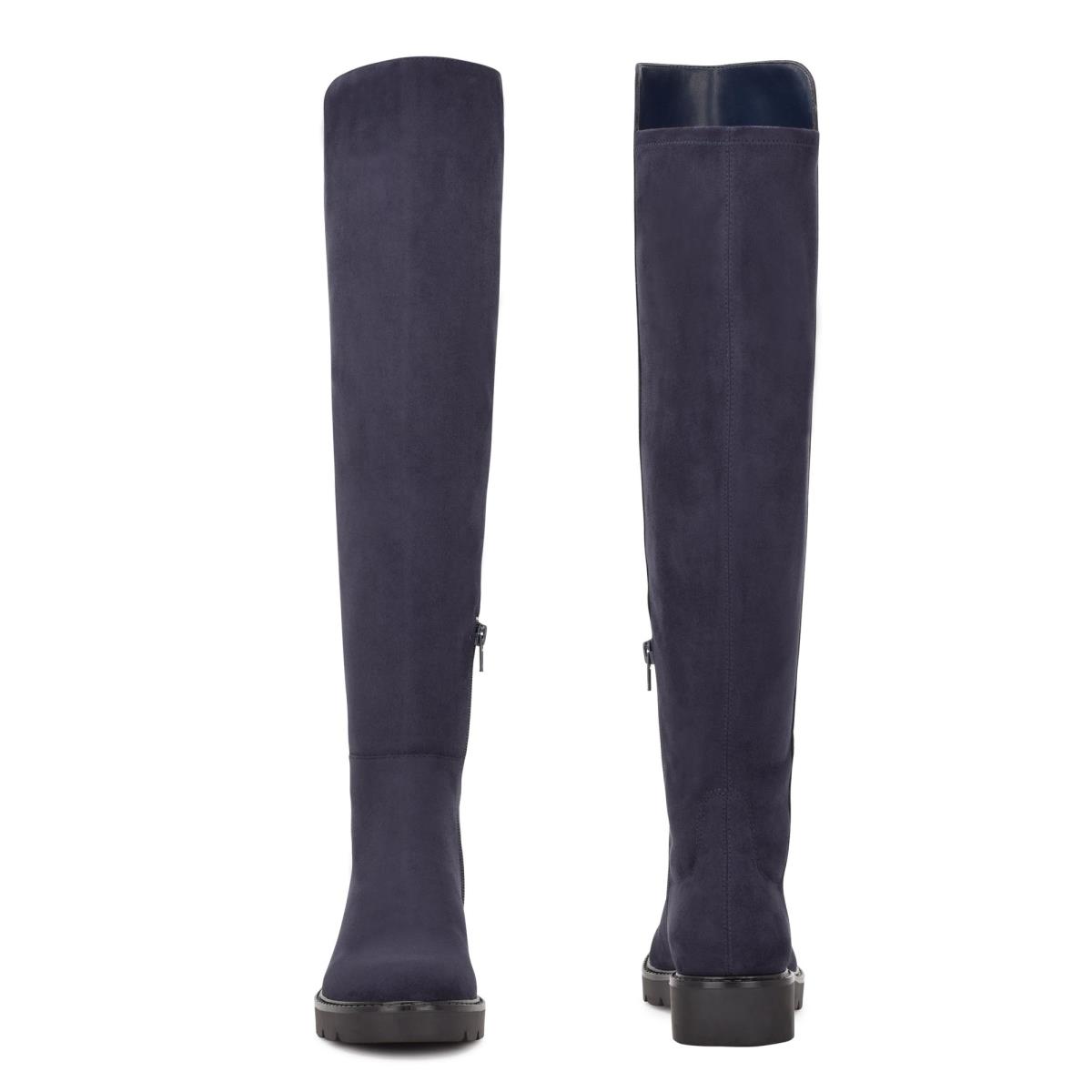 Nine West Tread Over The Knee Lug Sole Boots Navy | TYUQ64195