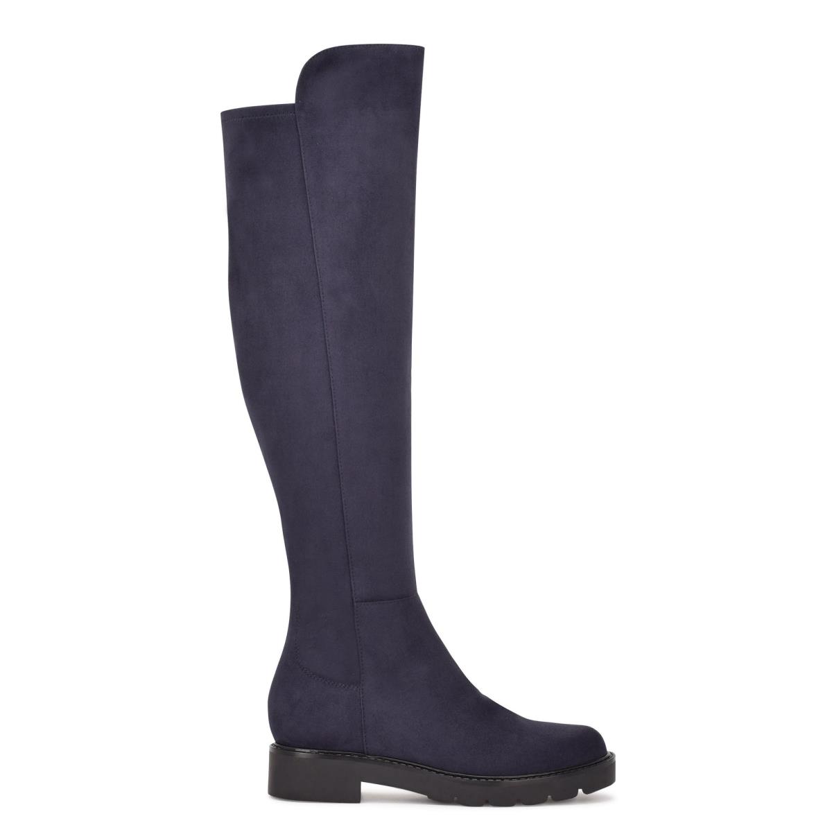 Nine West Tread Over The Knee Lug Sole Boots Navy | TYUQ64195