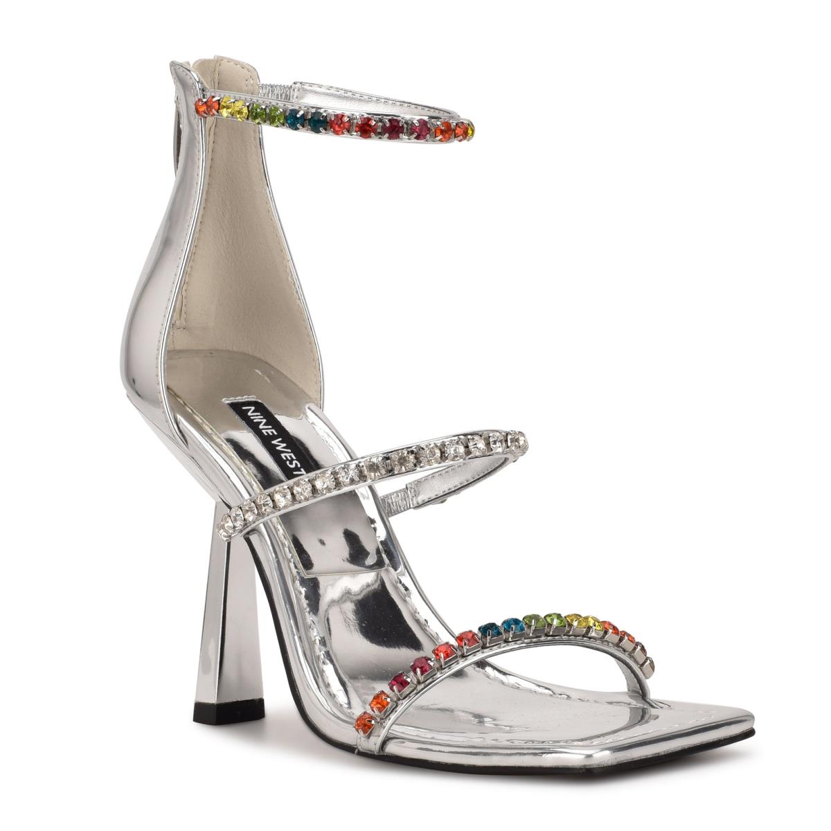 Nine West Vavoom Rhinestone Strappy Dress Sandals Silver / Multicolor | IVFB93526