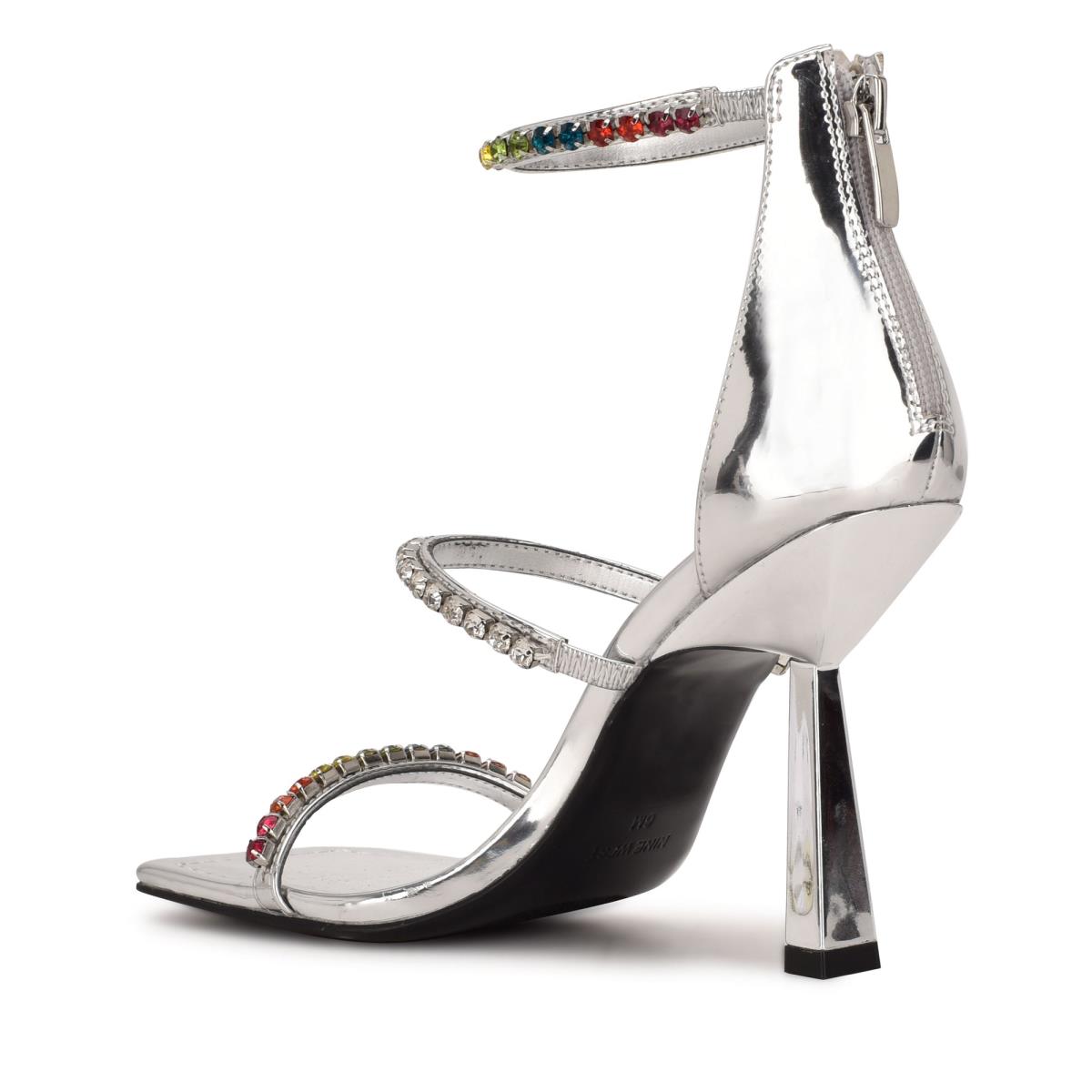 Nine West Vavoom Rhinestone Strappy Dress Sandals Silver / Multicolor | IVFB93526