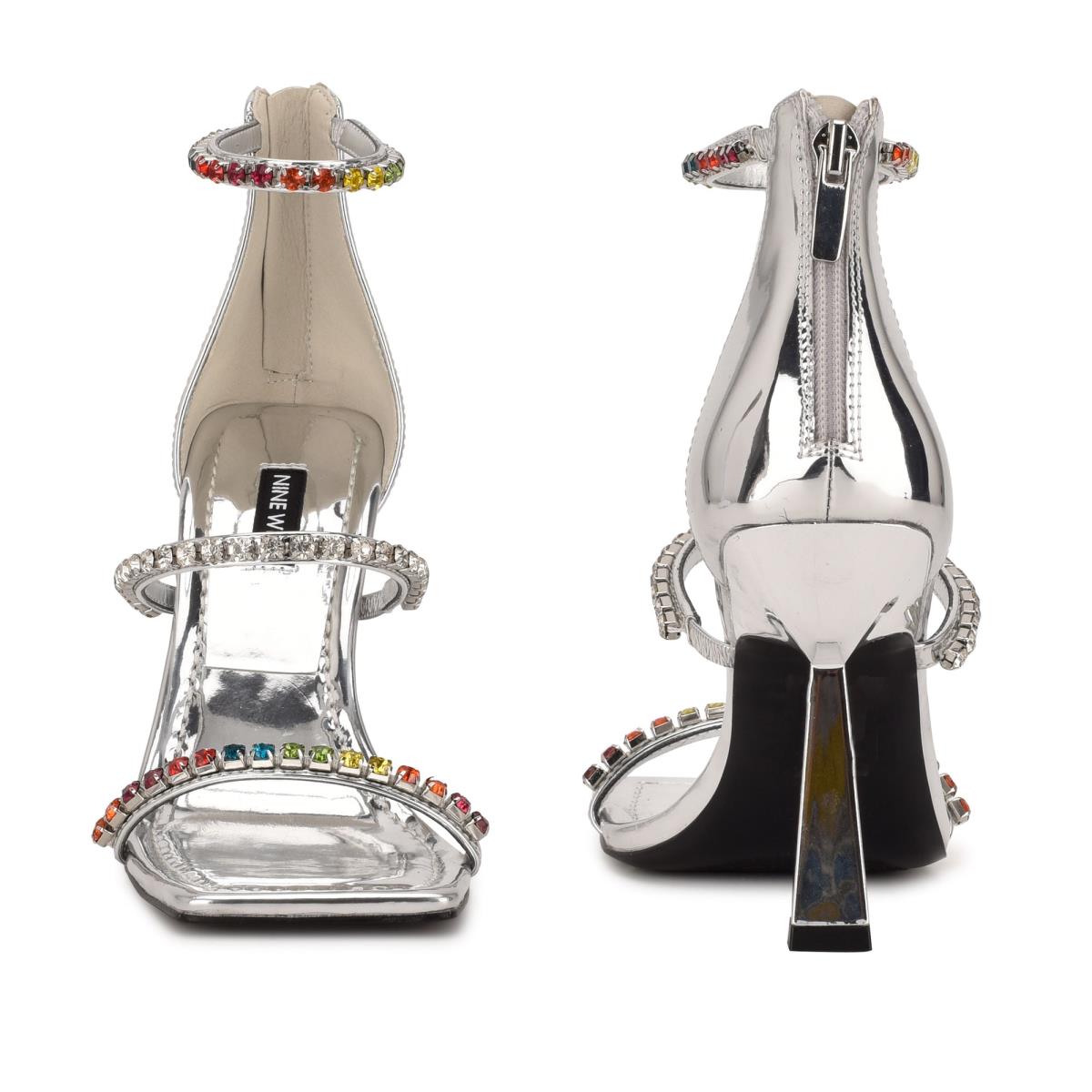 Nine West Vavoom Rhinestone Strappy Dress Sandals Silver / Multicolor | IVFB93526