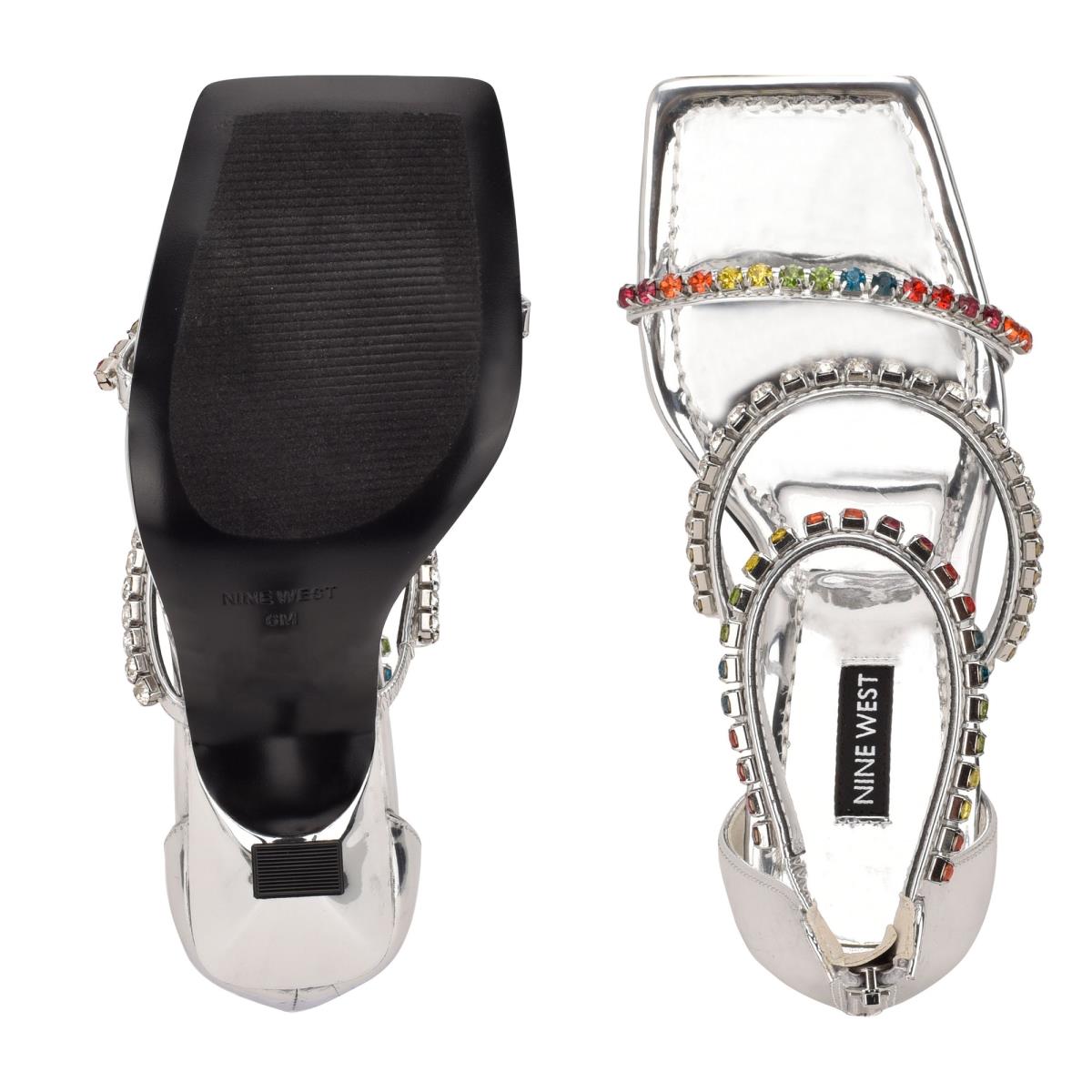 Nine West Vavoom Rhinestone Strappy Dress Sandals Silver / Multicolor | IVFB93526