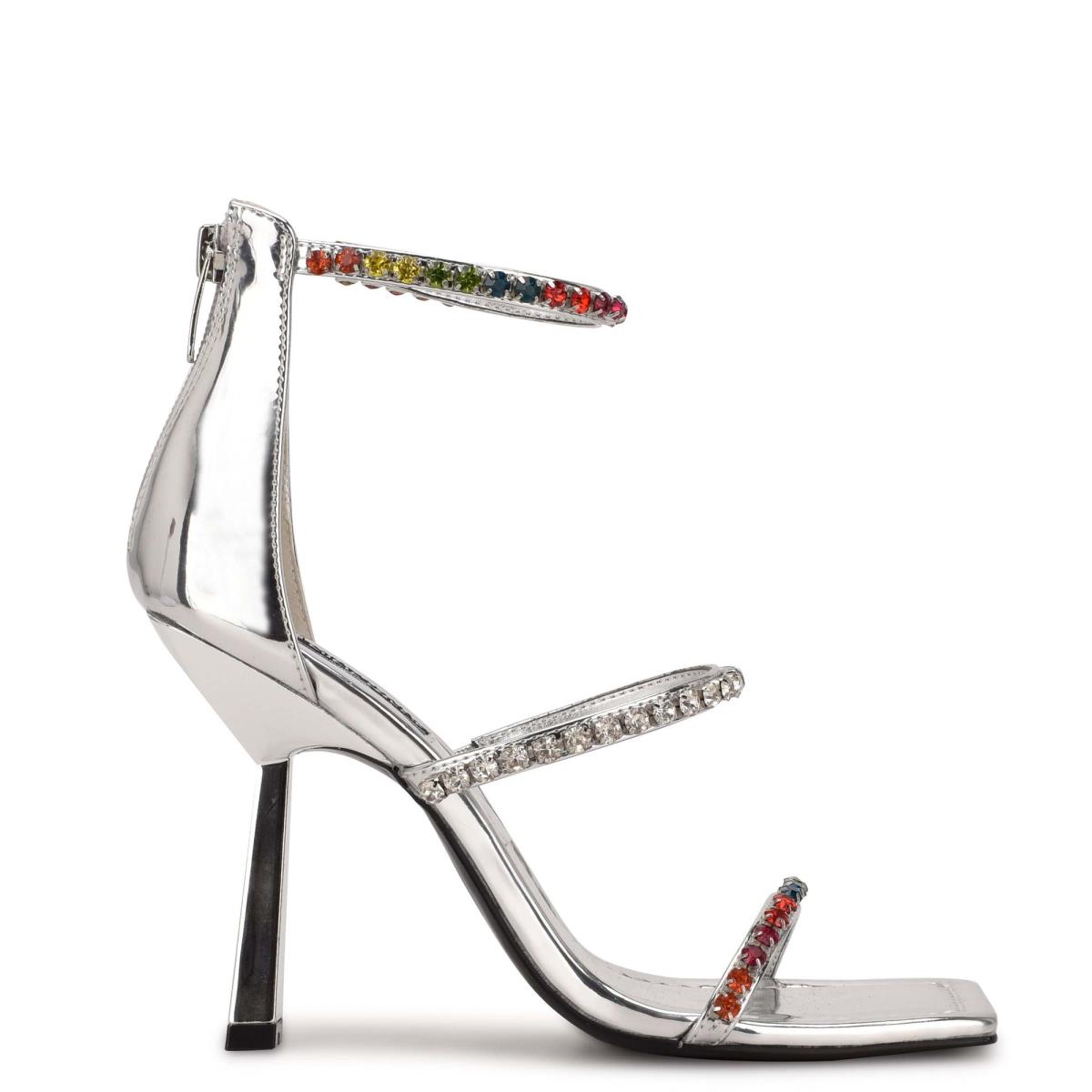 Nine West Vavoom Rhinestone Strappy Dress Sandals Silver / Multicolor | IVFB93526