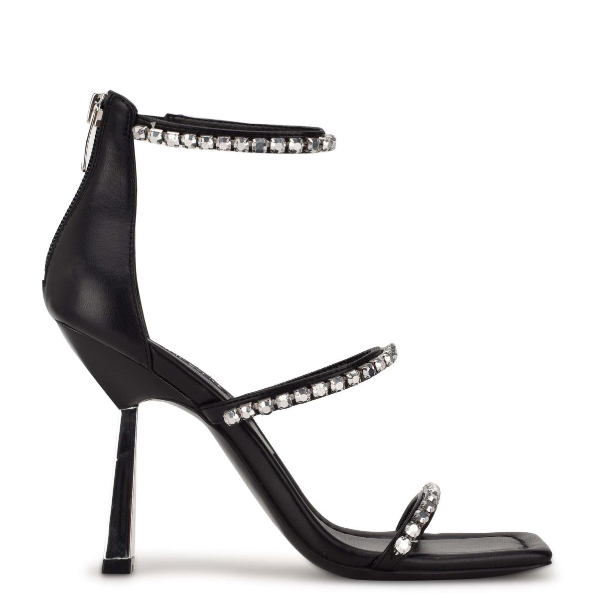 Nine West Vavoom Rhinestone Strappy Dress Sandals Black / Silver | SBVZ32704